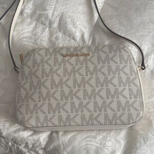 Michael Kors Cream and Gray Monogram Crossbody Bag